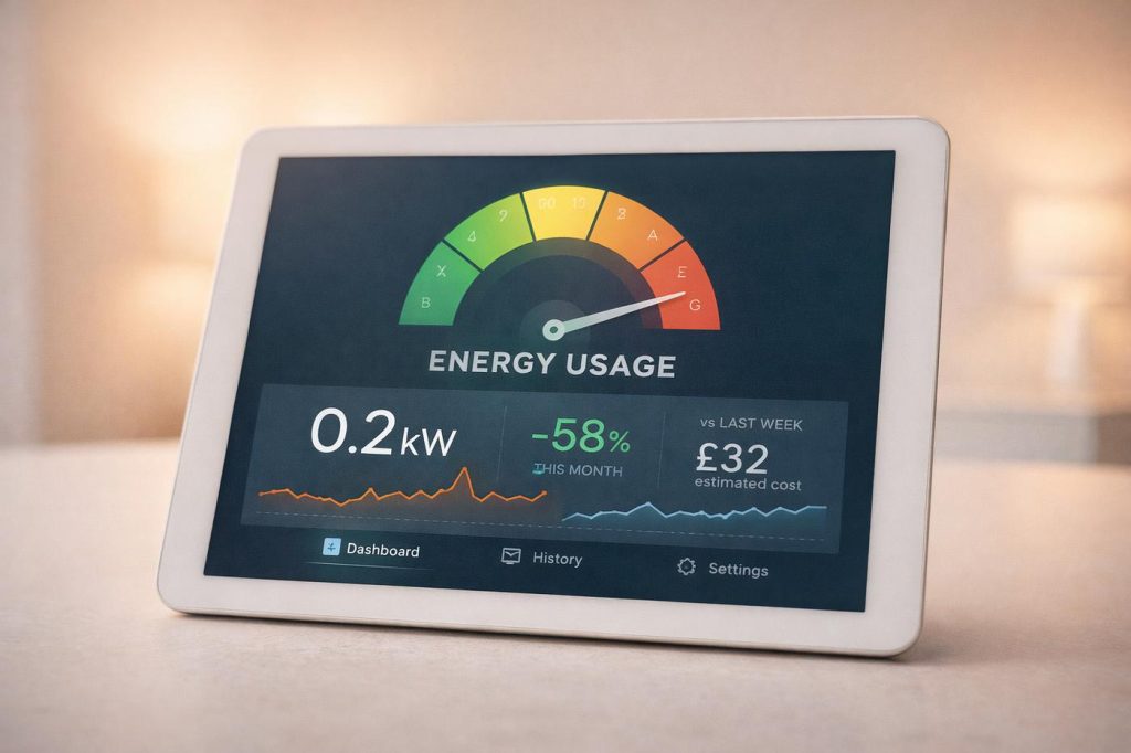 Energy usage display representing efficient infrared heating