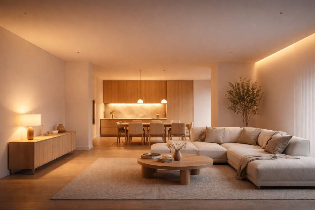 Modern home interior illustrating infrared heating concept