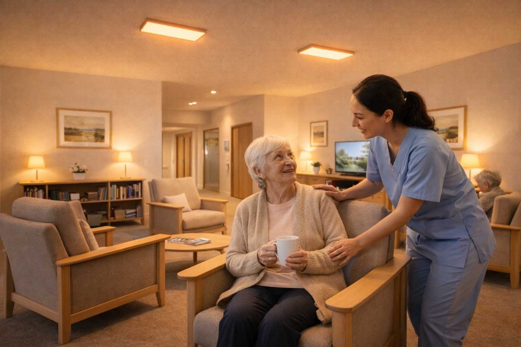 infrared heating system installed in care home providing consistent comfortable warmth