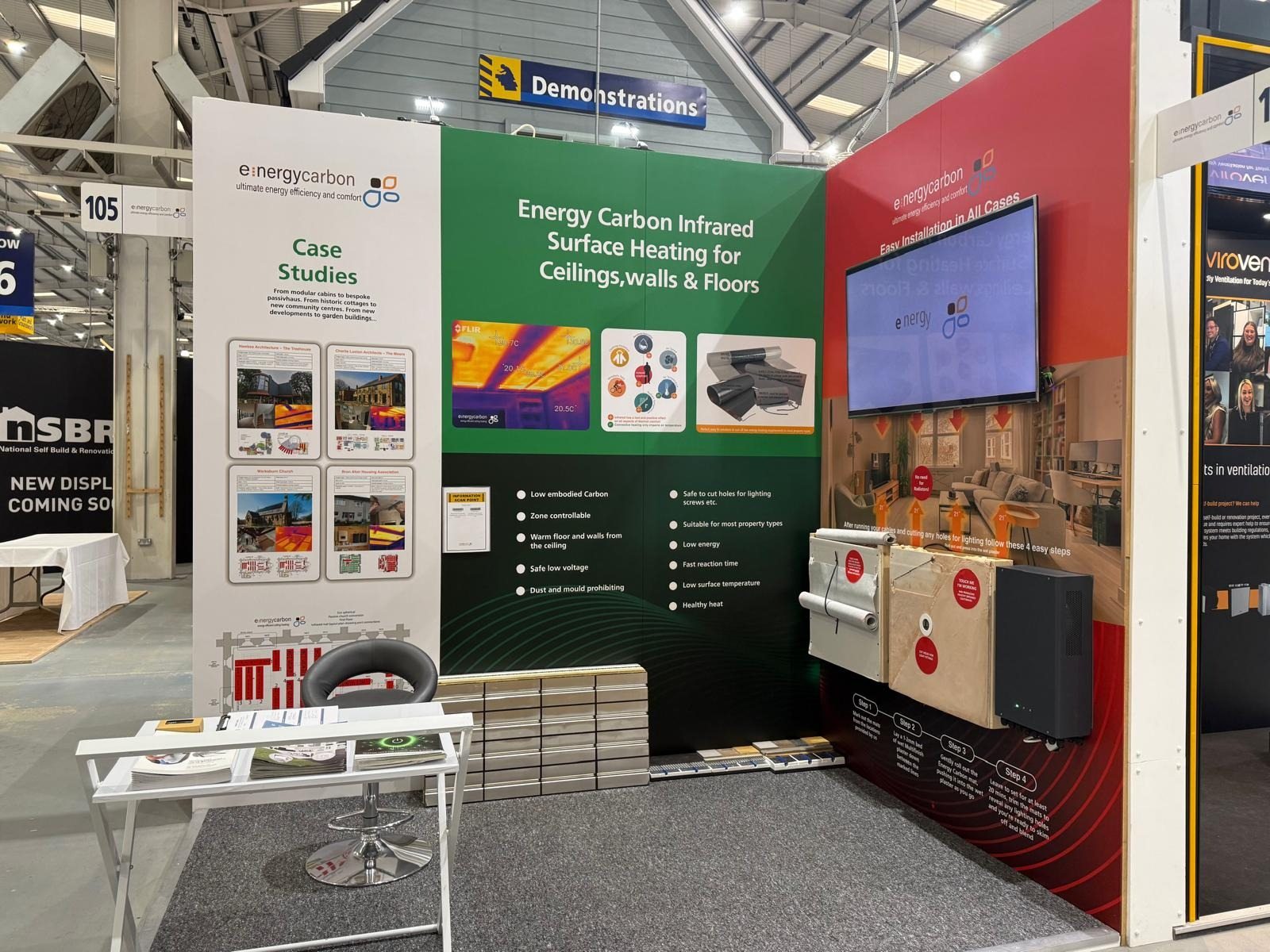 Energy Carbon infrared heating display at Stand 105 in the National Self Build and Renovation Centre, Swindon
