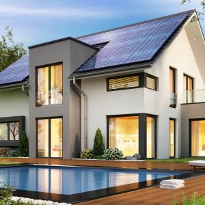 Modern energy efficient home with swimming pool